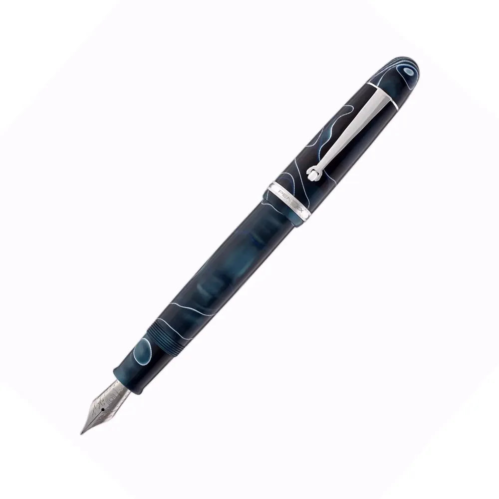 Penlux Grande Blue Swirl with Chrome Trim Fountain Pen - Medium Nib