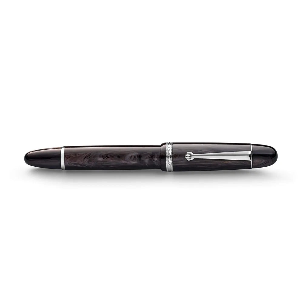 Penlux Grand Wave Black with Chrome Trim Fountain Pen - Medium Nib