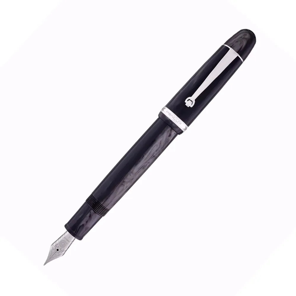Penlux Grand Wave Black with Chrome Trim Fountain Pen - Medium Nib