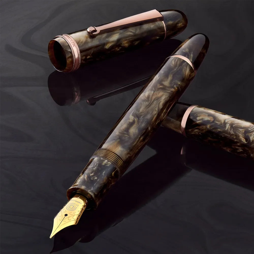 Penlux Grand Brown Wave With Gold Plated Trim Fountain Pen - Medium Nib
