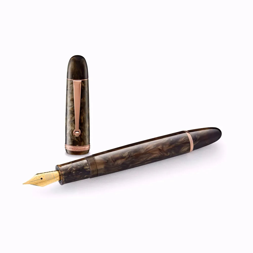 Penlux Grand Brown Wave With Gold Plated Trim Fountain Pen - Medium Nib