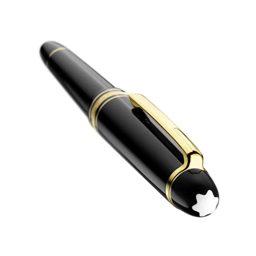 Montblanc Meisterstück Classique Black Resin Gold-Coated Trim Fountain Pen – 14Kt Gold Rhodium-Coated Medium Nib