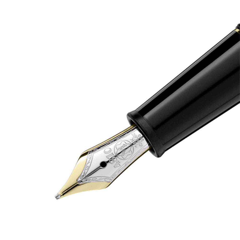 Montblanc Meisterstück Classique Black Resin Gold-Coated Trim Fountain Pen – 14Kt Gold Rhodium-Coated Medium Nib