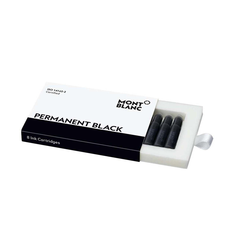 Deck up your stationery collection with this cartridge. This Montblanc ink cartridge is perfect for all Montblanc fountain pens with a cartridge system. The package contains 8 cartridges. Gift it to your children or your dear friend on their birthday to grow their writing skills. Features: Permanent Black ink Fountain pen cartridge Standard International Short 8 cartridges per package Made in Germany