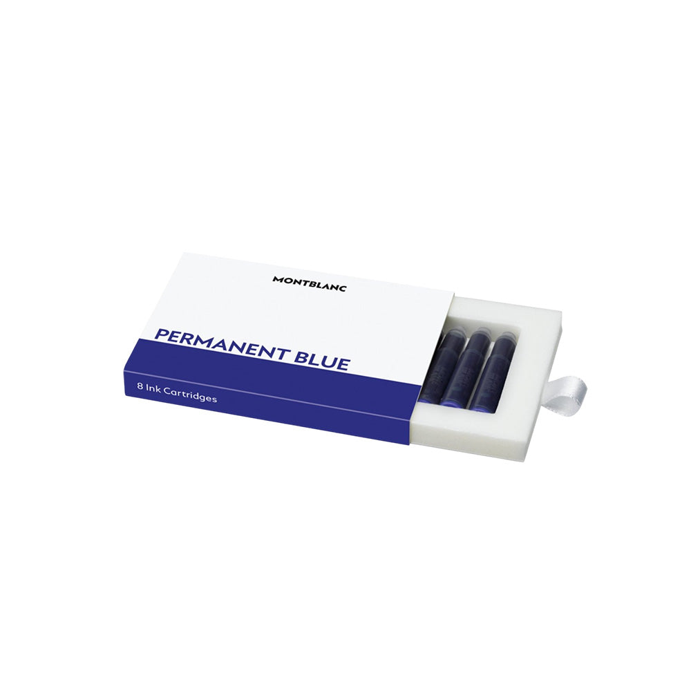 Deck up your stationery collection with this cartridge. This Montblanc ink cartridge is perfect for all Montblanc fountain pens with a cartridge system. The package contains 8 cartridges. Gift it to your children or your dear friend on their birthday to grow their writing skills. Features: Permanent Blue ink Fountain pen cartridge Standard International Short 8 cartridges per package Made in Germany