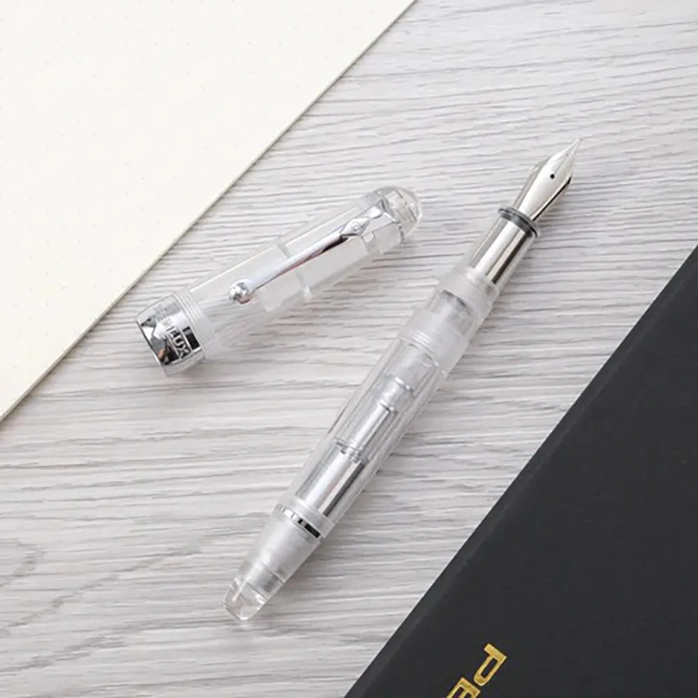 Penlux Delgado Demo With Chrome Plated Trim Fountain Pen - Broad Nib