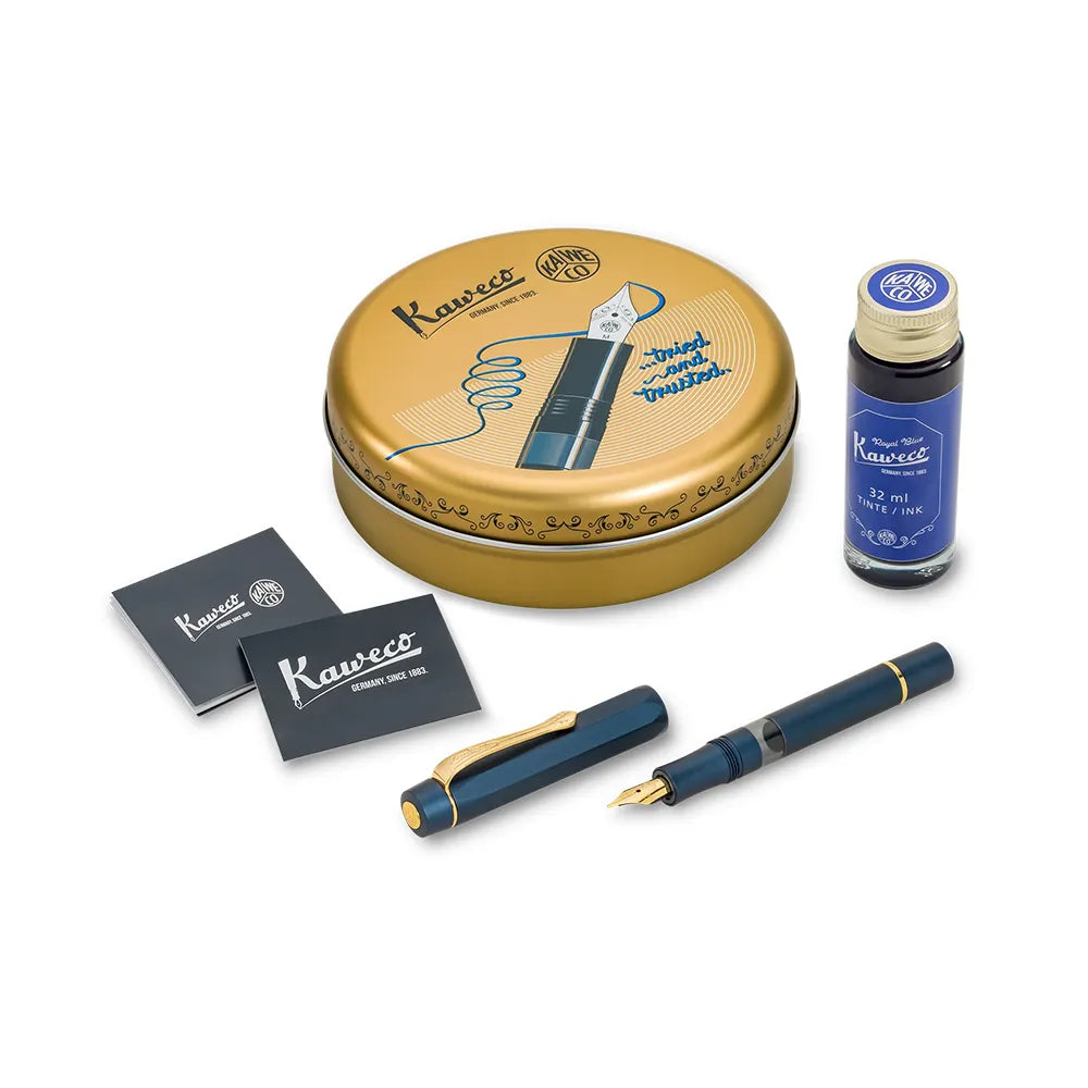 Kaweco Piston Sport Starter Set Navy Blue Aluminium GT Fountain Pen - Medium Nib