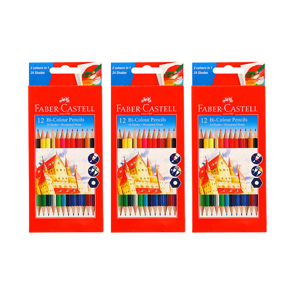 Faber-Castell Bi-Color Pencil 12Pcs (Assorted) - Pack of 3