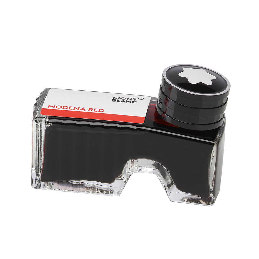 Montblanc Ink Bottle Modena Red Montblanc brings a fresh splash of color into the assortment, introducing new Modena Red. Ink bottle with front compartment for emptying residue into, 60ml Refill Type: Ink Bottle Compatible with Montblanc fountain pens Non-permanent Quick-drying Size: 60 ml Colour: Modena Red