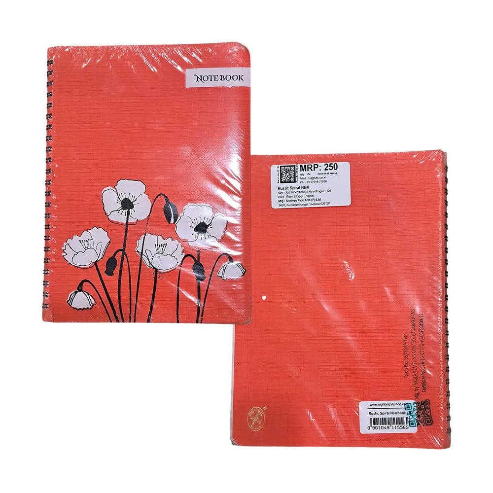 Here’s a variety of exquisite Wire-o-bound Spiral Premium Spiral Notebook collections that animate your life while penning down thoughts from the House of Nightingale. Eco-friendly Rustic Notebook – Ruled Spiral Notebook. Kraft Cover Creative Colour Inner Round Corner Inner Pages : Ruled No. of pages 128 Paper 70gms Size Dimension A5 (147x206mm)