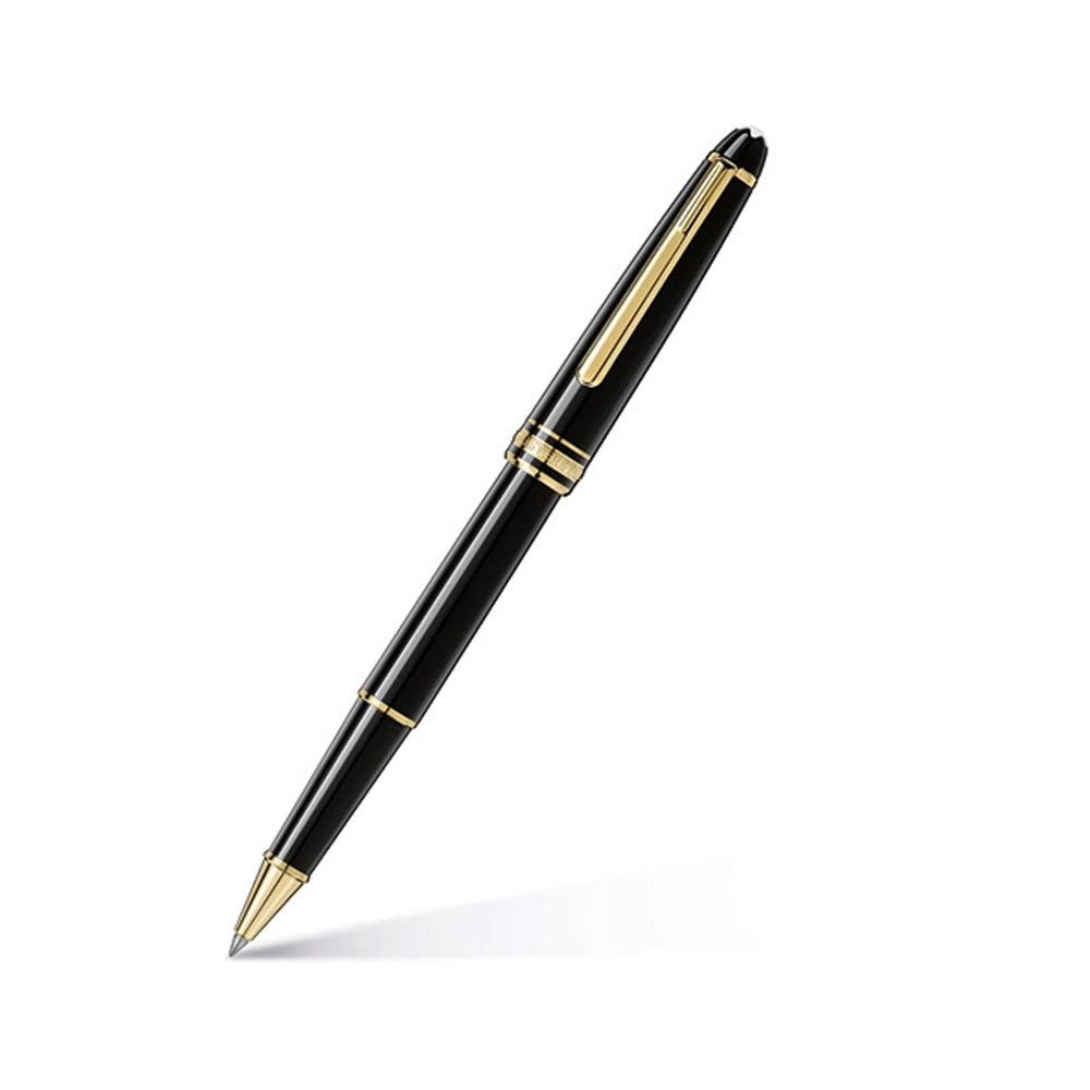 Montblanc Meisterstuck Classique Black Resin Gold-Coated Trim Rollerball Pen with Pocket Holder 6cc