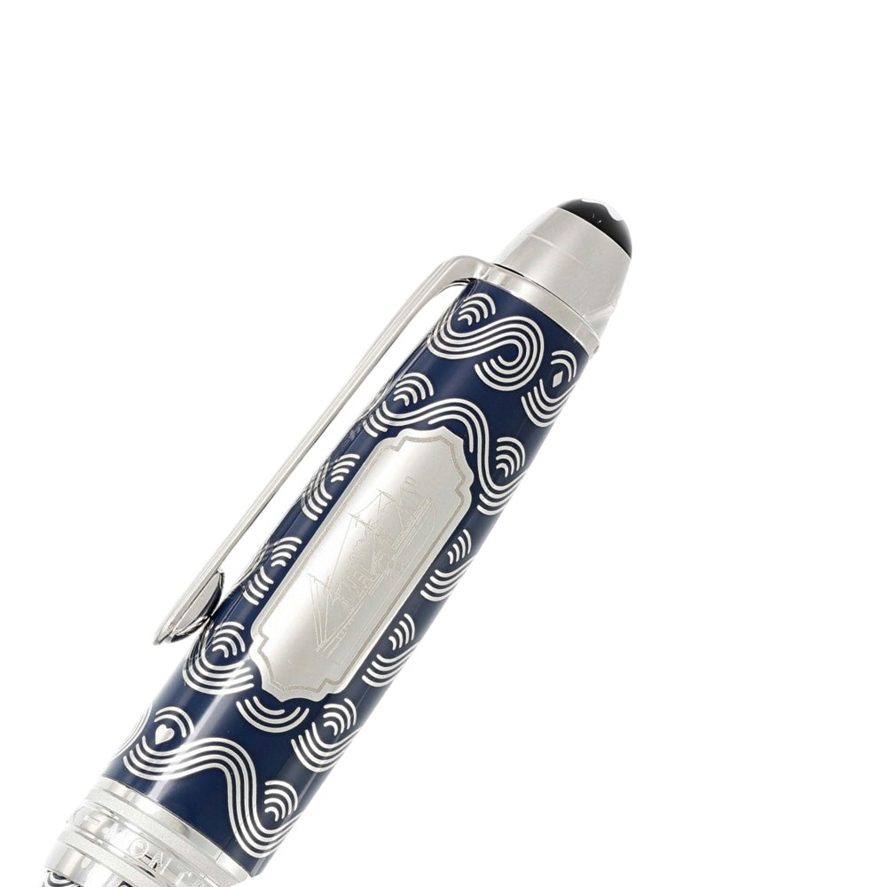 Montblanc Meisterstück Around the World in 80 Days Solitaire Blue Lacquer LeGrand Fountain Pen - 18Kt Gold Rhodium-Plated Medium Nib