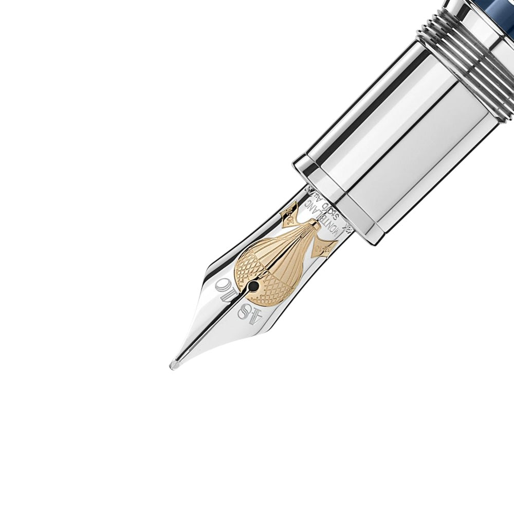 Montblanc Meisterstück Around the World in 80 Days Solitaire Blue Lacquer LeGrand Fountain Pen - 18Kt Gold Rhodium-Plated Medium Nib