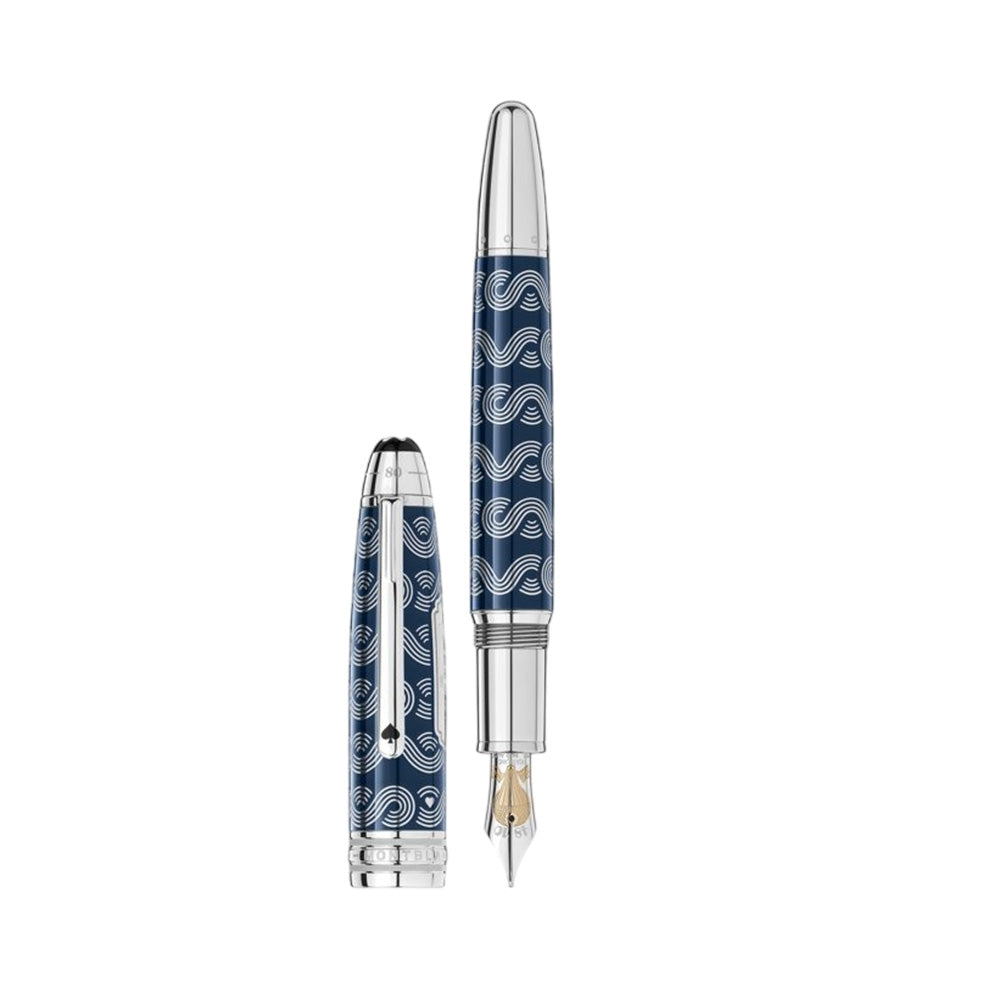 Montblanc Meisterstück Around the World in 80 Days Solitaire Blue Lacquer LeGrand Fountain Pen - 18Kt Gold Rhodium-Plated Medium Nib