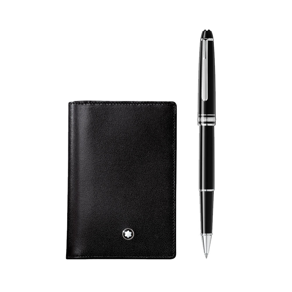 Montblanc Meisterstuck Classique Black Precious Resin Platinum-Coated Rollerball Pen with Business Card Holder