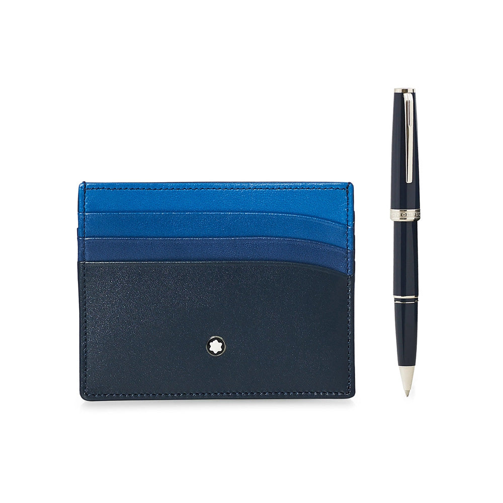 MONT BLANC ネイビー万年筆 専用ボックス付き Montblanc Set with PIX Blue Rollerball and Meisterstück Pocket Holder