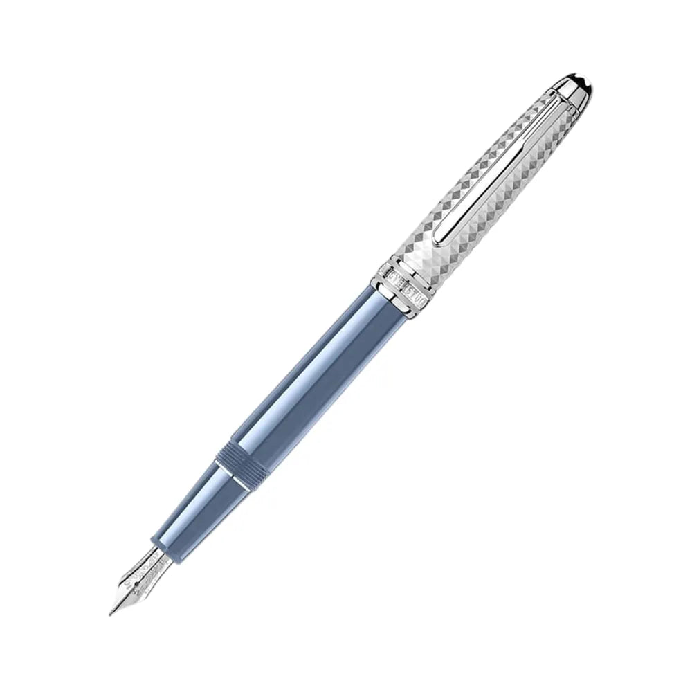 Montblanc Meisterstück Glacier Doue Blue Resin with Platinum-Coated Trim Fountain Pen – 18Kt Gold Rhodium-Coated Nib