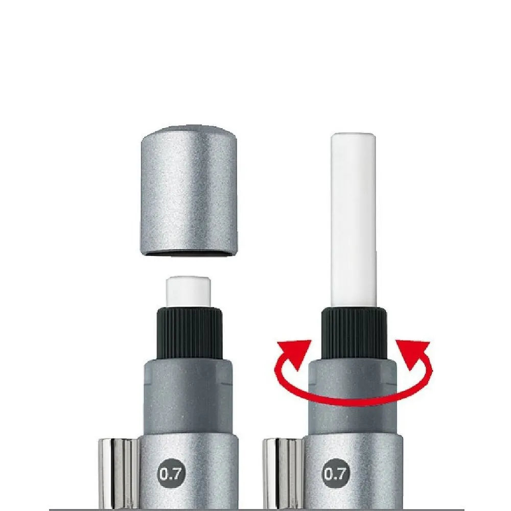Grip 2011 mechanical pencil, 0.7 mm, blue metallic The Grip 2011 concept clearly convinces with its appealing grip design in classic colors and sophisticated ergonomics. The characteristic dots match the shaft in color. Ergonomic triangular shape for tireless writing Soft grip zone for a secure, non-slip grip Extra long, twist-out eraser Break-resistant 0.7 mm lead for optimum writing Refills and spare erasers available Barrel colour: metallic blue