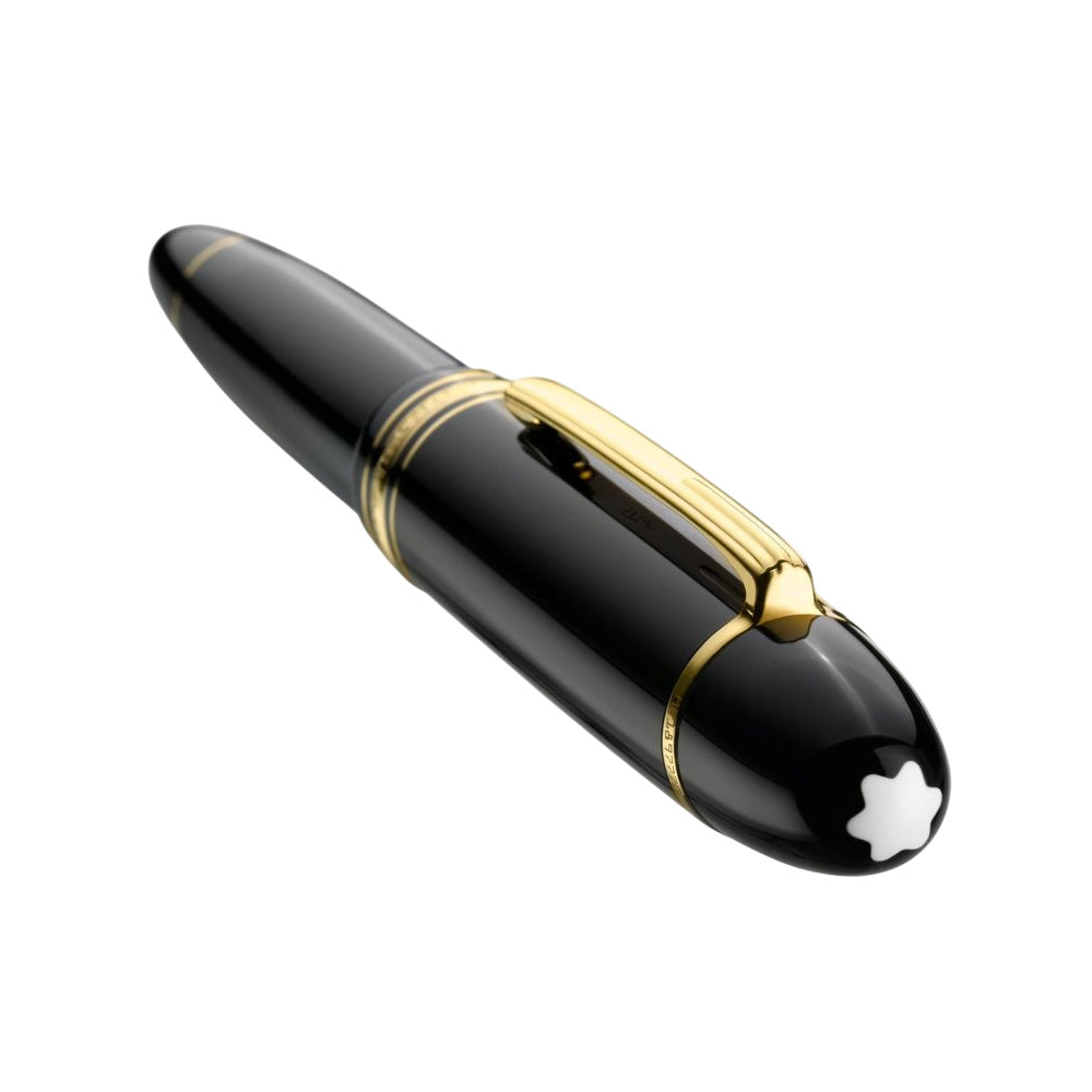 The Meisterstück 149 - a design that writes history. Deep black precious resin with gold-coated details, surmounted by the white star emblem and finished with a handcrafted Au 750 / 18K gold nib, evolves into Montblanc’s design icon. Black precious resin Gold-coated clip with individual serial number Black precious resin with Montblanc emblem inlay Piston filling mechanism Handcrafted Au 750/ 18KT gold nib with rhodium-coated inlay Product Code : MFFRCQYH2 Made in Germany