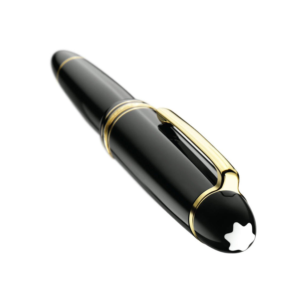 The LeGrand masterpiece made of deep black precious resin with gold-plated elements and the white Montblanc emblem has become a Montblanc design icon. ID NO. MFKQ86SF6 The classic and timeless design in a larger silhouette Black, precious resin barrel and cap Gold-coated clip with individual serial number Three gold-coated rings embossed with the Montblanc brand name on the trim Cap inlaid with the Montblanc emblem Signed and stamped warranty card Presented in a luxurious gift box