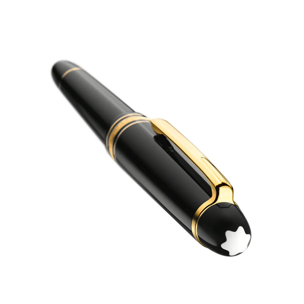 Montblanc Meisterstück Classique Black Resin Gold-Coated Trim Fountain Pen – 14Kt Gold Rhodium-Coated Nib