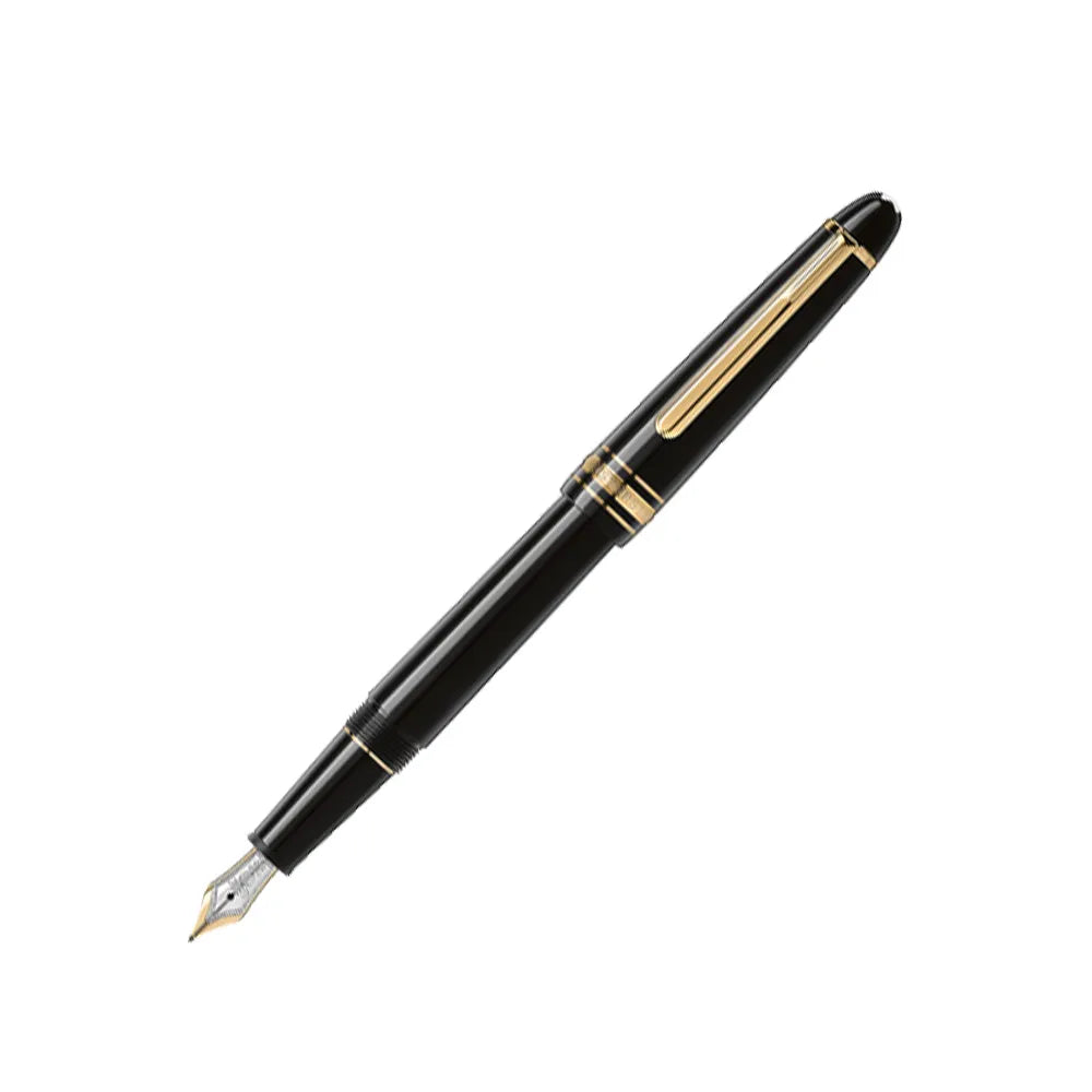 Montblanc Meisterstück Classique Black Resin Gold-Coated Trim Fountain Pen – 14Kt Gold Rhodium-Coated Nib