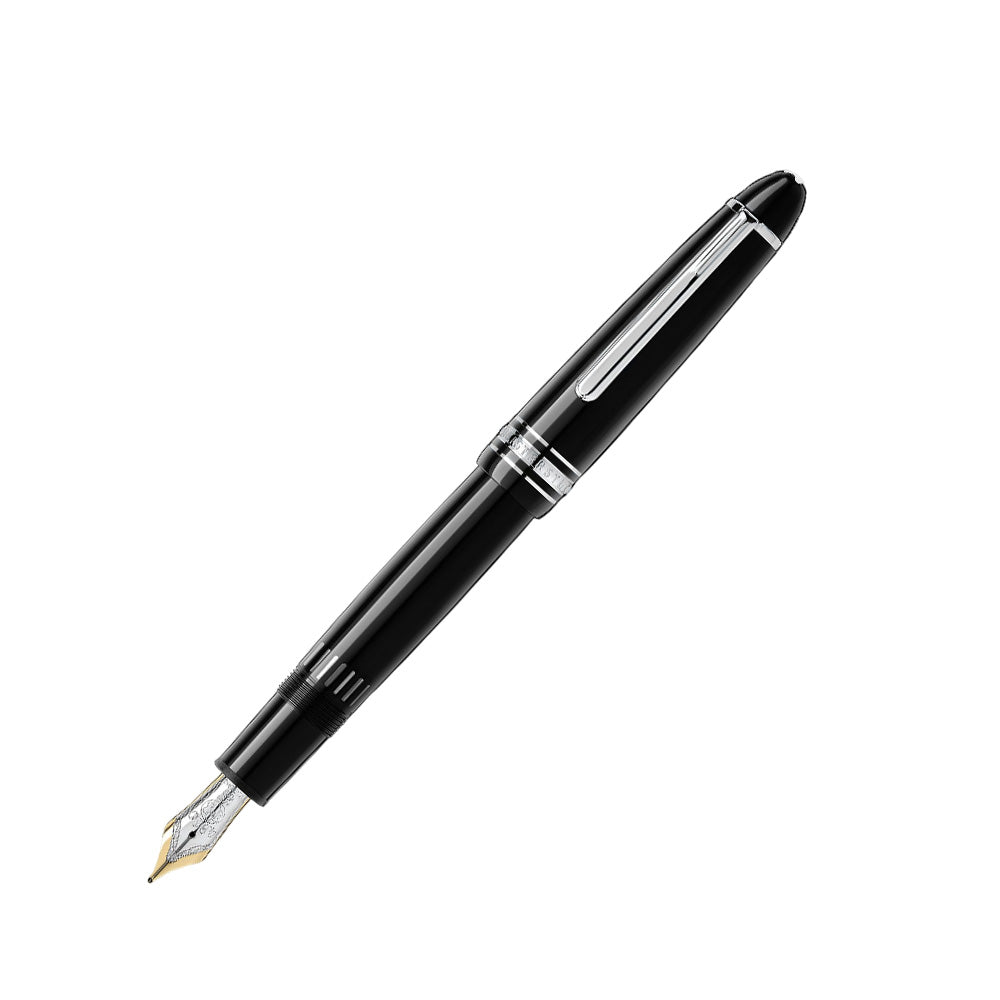 Montblanc Meisterstück Classique Black Resin with Platinum-Coated Fountain Pen - 14Kt Gold-Rhodium-Coated Medium Nib