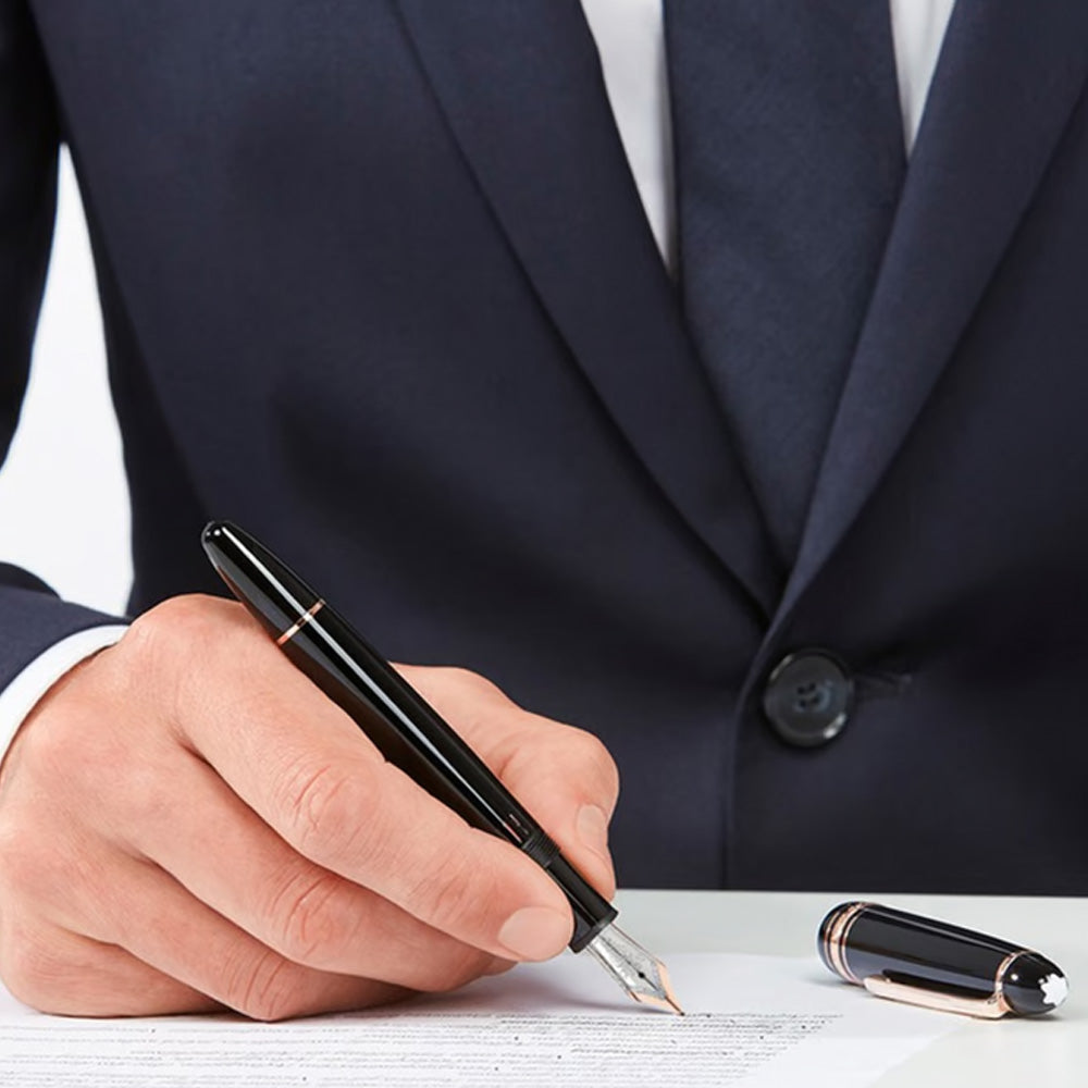 Montblanc Meisterstuck 146 Black Resin with Rose Gold-Coated LeGrand Fountain Pen - 14Kt Gold Rhodium-Plated Fine Nib