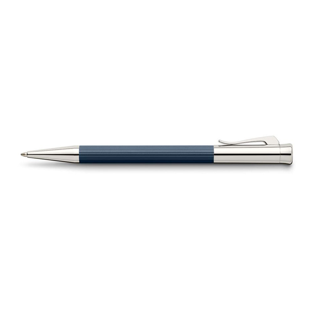 Ballpoint pen Tamitio Night Blue Our series „Tamitio“ shows how the culture of writing can be enriched with extraordinary nuances. Each of the slender writing implements is the expression of pure elegance and therefore both, eye-catcher and stylish accessory, together. Matt lacquered metal barrel, finely fluted, Night Blue Chrome-plated, highly polished metal parts Solid, spring-loaded Clip Black, large capacity refill in international standard size Line width B Document- proof Elegant gift box included