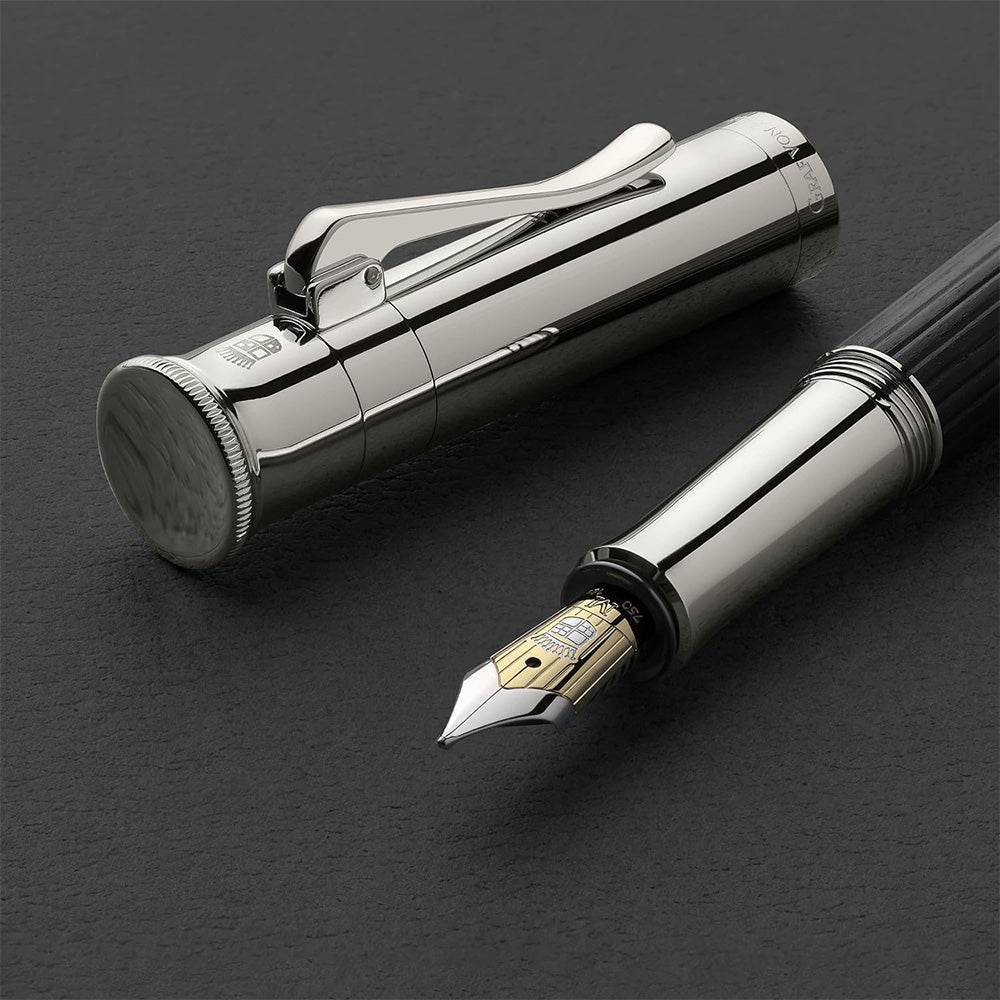 Graf von Faber-Castell Classic Ebony Wood with Platinum-plated Trim Fountain Pen – 18Kt Gold Medium Nib