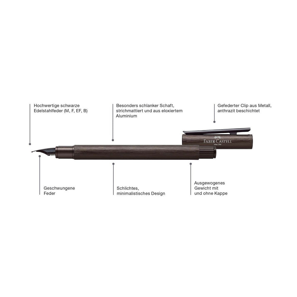 Faber-Castell Neo Slim Aluminium Gun Metal Fountain Pen - Stainless Steel Nib