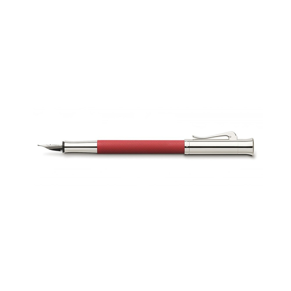 Graf von Faber-Castell Guilloche Coral Red Resin with Rhodium-plated Trim Fountain Pen – 18Kt Gold Rhodium-Plated Medium Nib