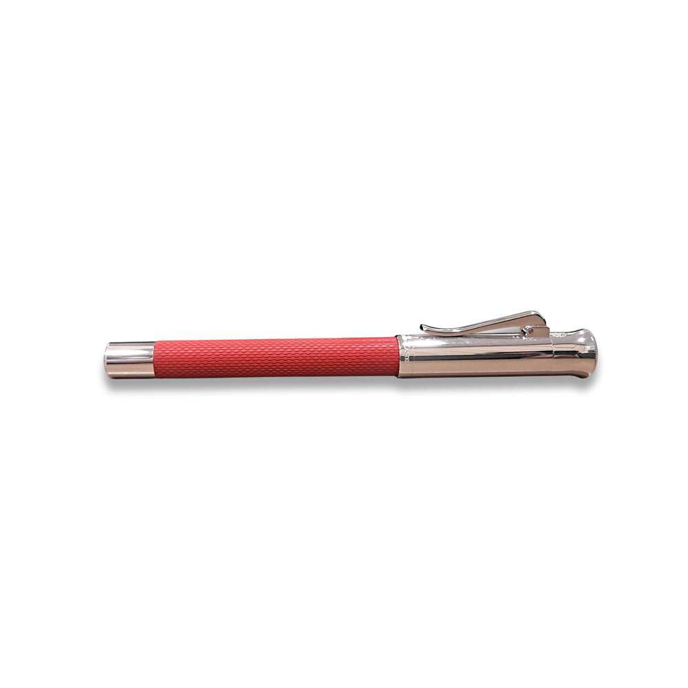 Graf von Faber-Castell Guilloche Coral Red Resin with Rhodium-plated Trim Fountain Pen – 18Kt Gold Rhodium-Plated Medium Nib