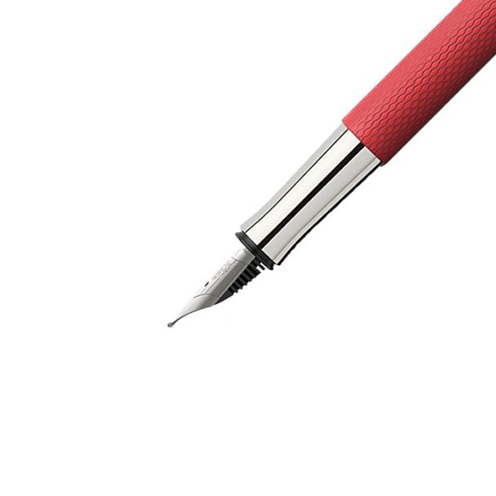 Graf von Faber-Castell Guilloche Coral Red Resin with Rhodium-plated Trim Fountain Pen – 18Kt Gold Rhodium-Plated Medium Nib