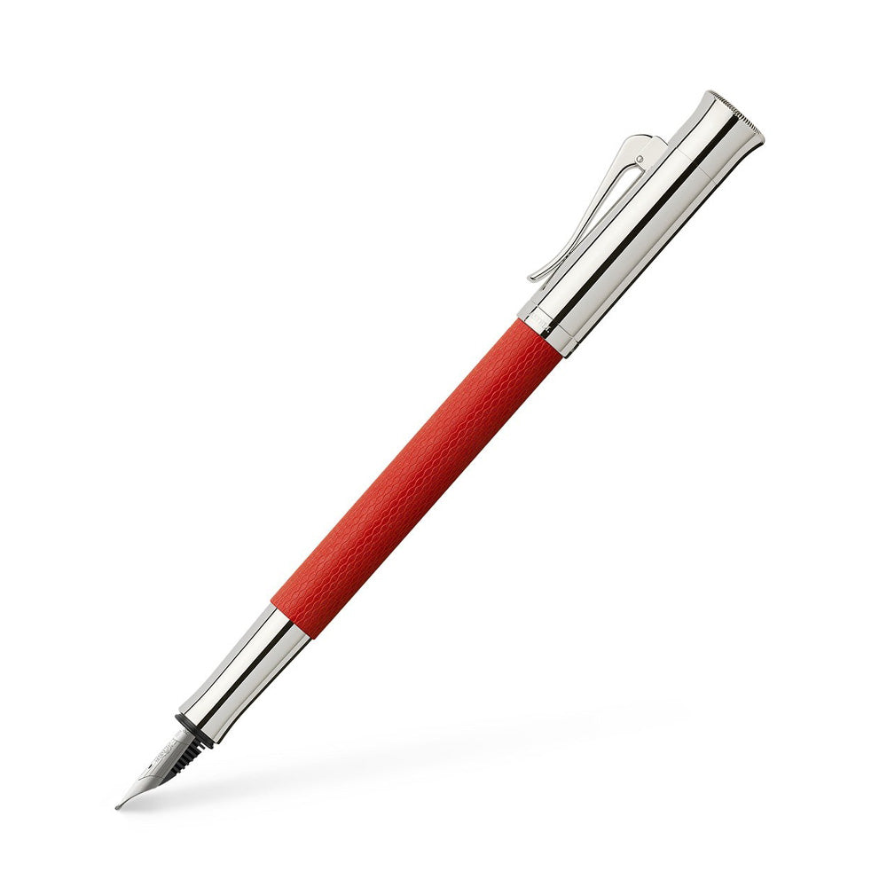 Graf von Faber-Castell Guilloche Coral Red Resin with Rhodium-plated Trim Fountain Pen – 18Kt Gold Rhodium-Plated Medium Nib