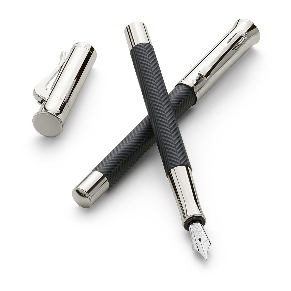 Graf von Faber-Castell Guilloche Cisele Anthrazit Black Resin Fountain Pen – 18Kt Gold Rhodium-Plated Medium Nib
