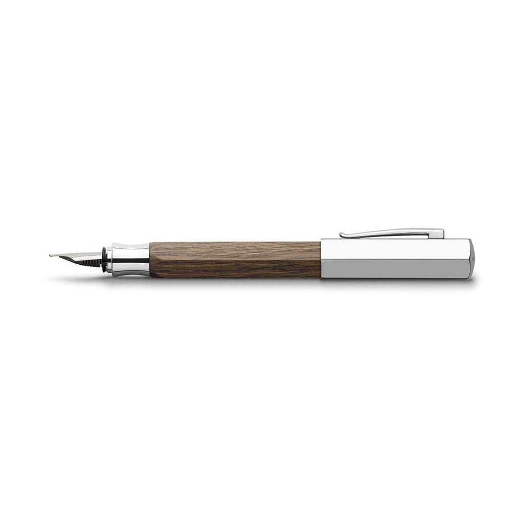 Faber-Castell Ondoro Smoked Oak with Chrome-Plated Cap Fountain Pen - Fine Nib