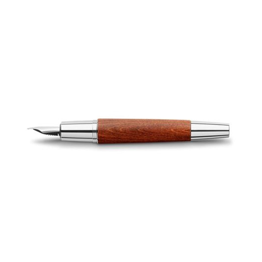 Faber-Castell E-motion Reddish Brown Wood Chrome Cap Fountain Pen - Broad Nib