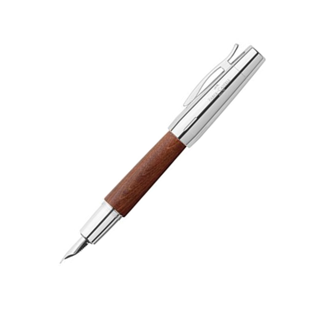 Faber-Castell E-motion Reddish Brown Wood Chrome Cap Fountain Pen - Broad Nib