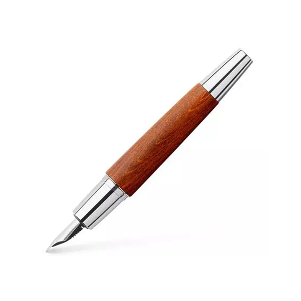 Faber-Castell E-motion Reddish Brown Wood Chrome Cap Fountain Pen - Broad Nib