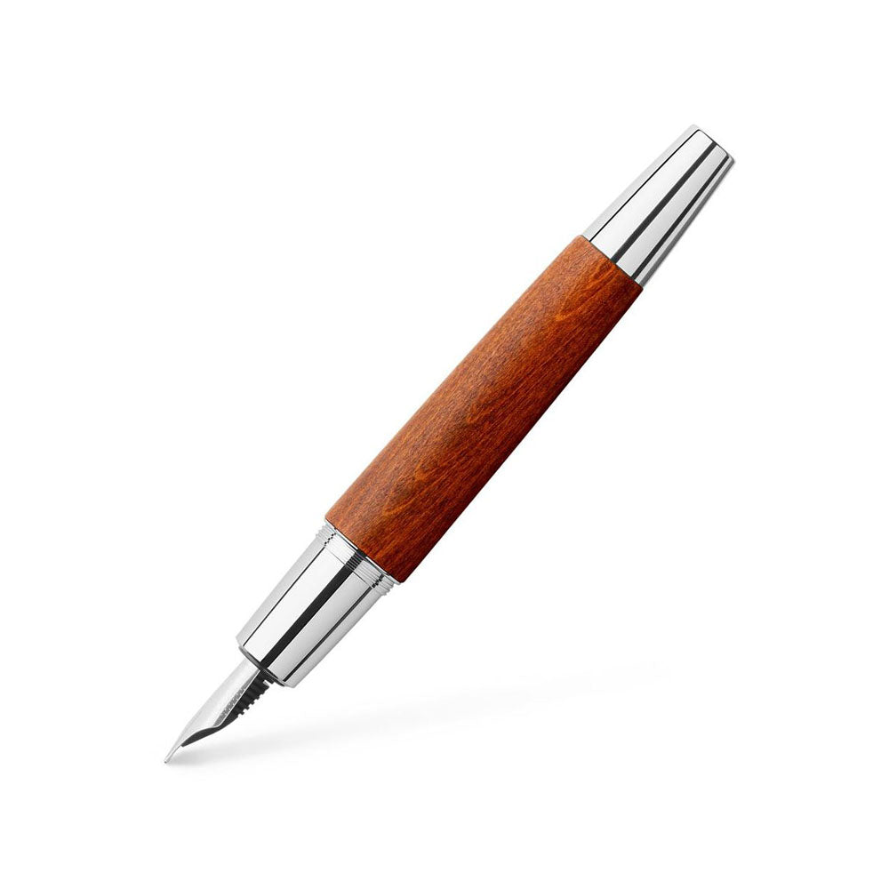Faber-Castell E-motion Wood Reddish Brown with Polished Chrome Cap Fountain Pen - Fine Nib