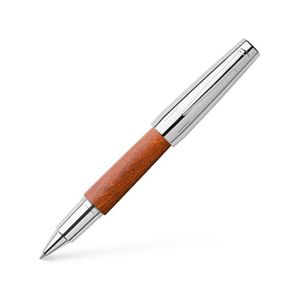 Faber-Castell E-motion Pearwood Reddish Brown with Chrome Cap Rollerball Pen