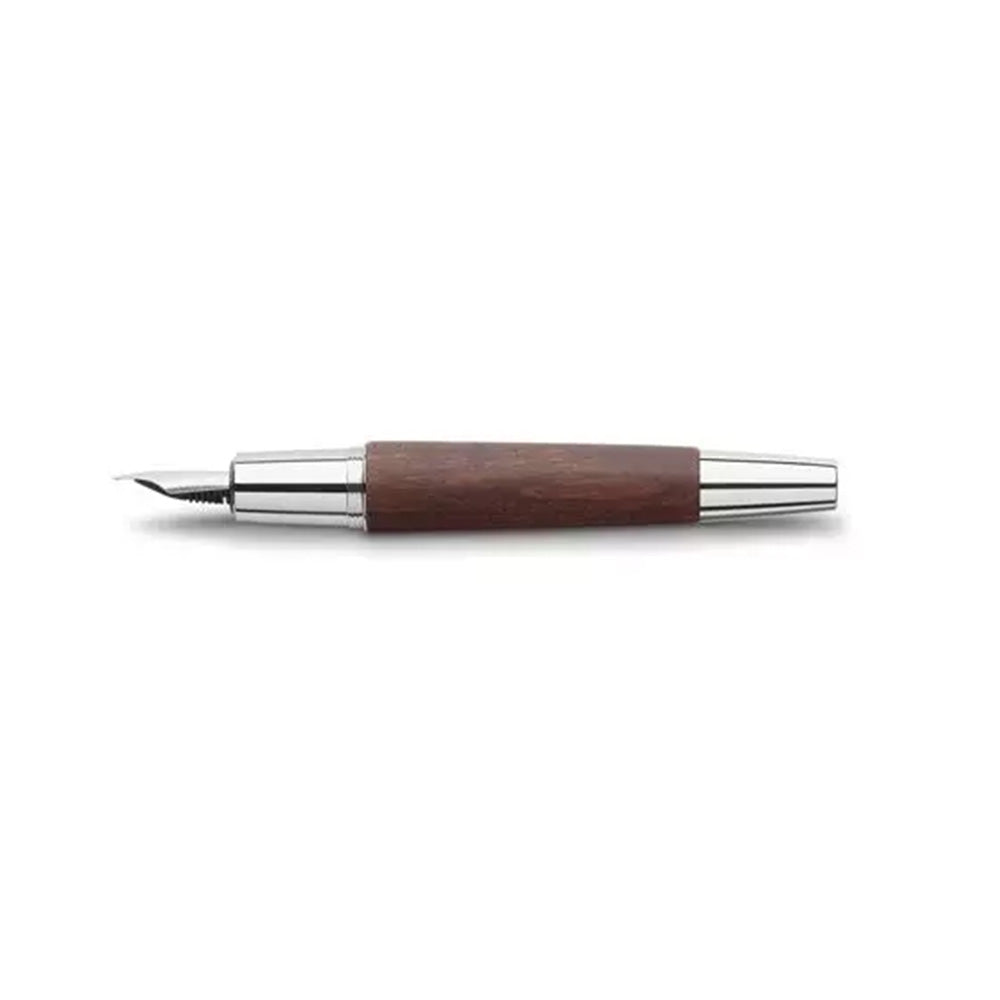Faber-Castell E-motion Wood Dark Brown & Chrome Cap Fountain Pen - Extra Fine Nib