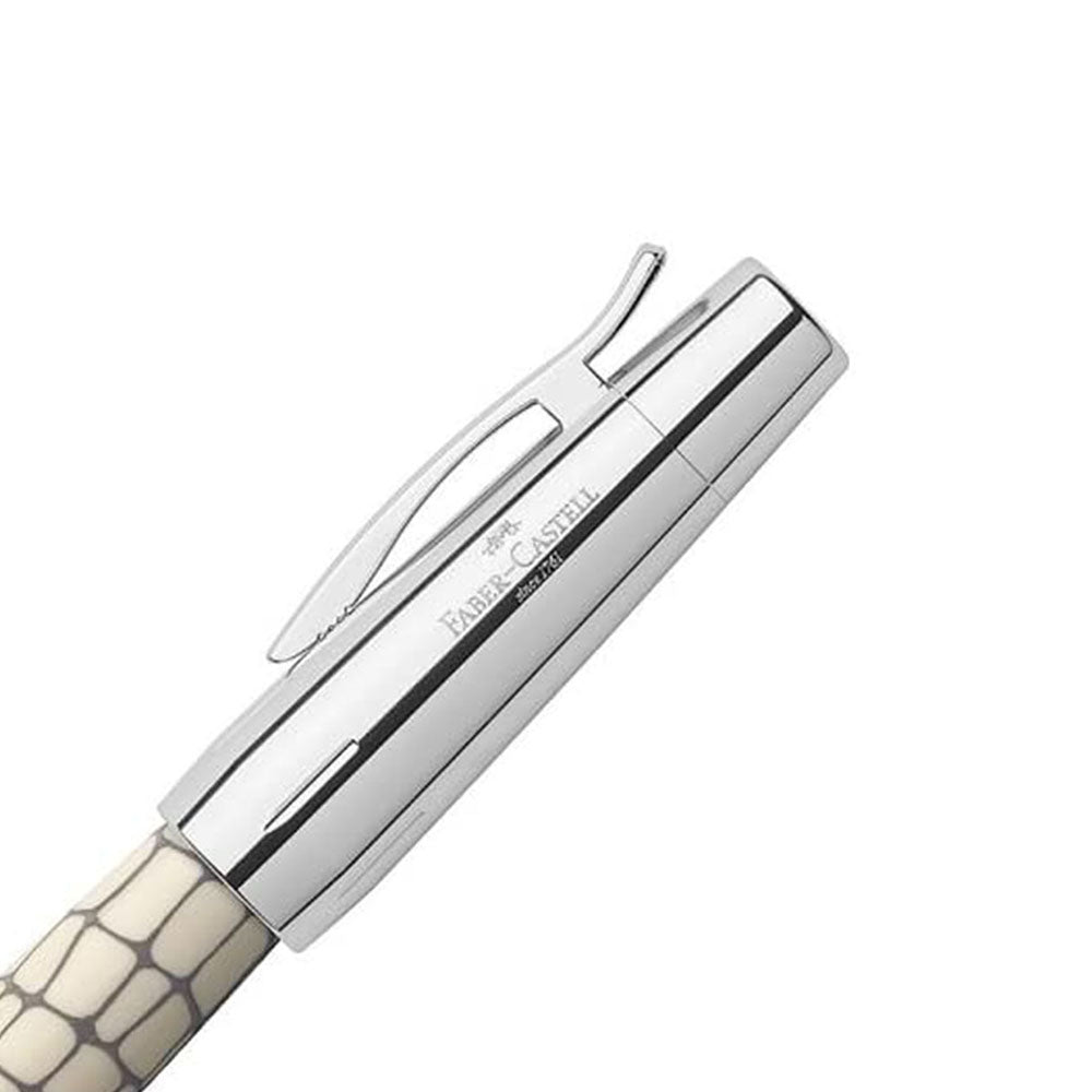 Faber-Castell E-motion Croco Ivory Resin & Chrome Cap Fountain Pen - Medium Nib