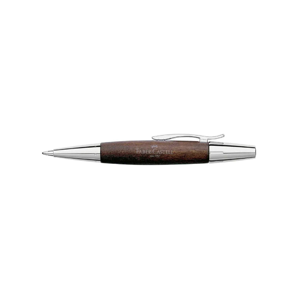 Faber-Castell E-motion Pearwood Dark Brown & Polished Chrome Cap Ballpoint Pen