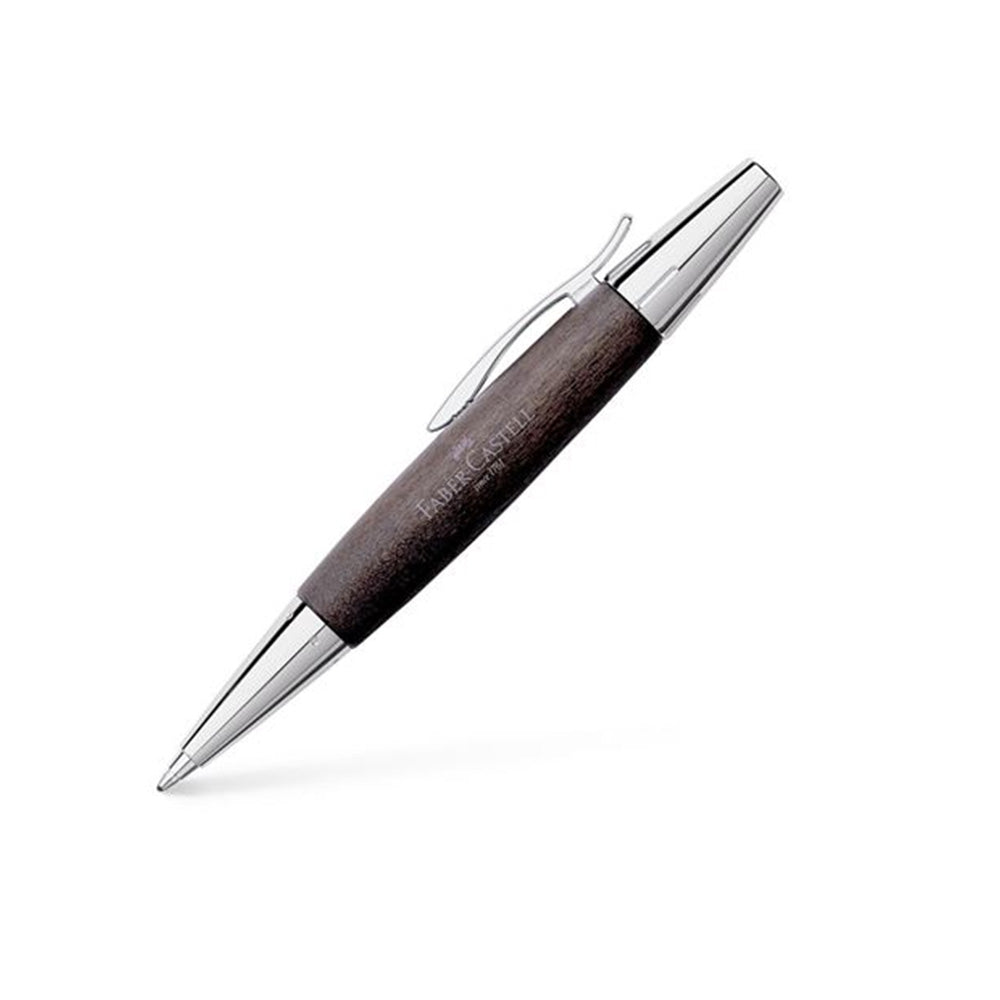 Faber-Castell E-motion Pearwood Black & Polished Chrome Cap Ballpoint Pen