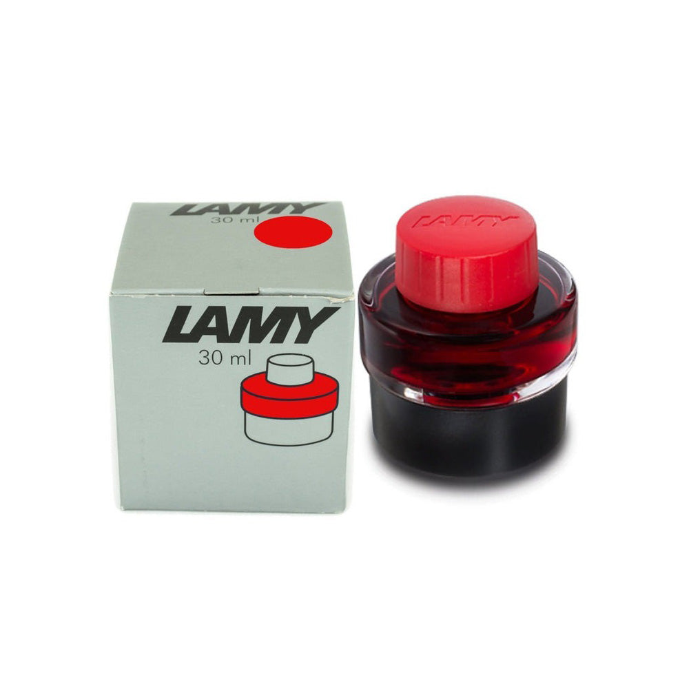 LAMY T 51 bottled ink, 30ml, comes with an in-built of blotting paper around the base ( Paper roll is not included ) and ink residue collecting basin for effortless and mess-free refilling of your fountain pen. Available in a variety of colours and specifically engineered to suit LAMY fountain pens. Body Material : Glass/Plastic Cap Material : Plastic Ink Capacity : 30ml Ink Colour : Red Product Type : Writing Instruments Collection : T51 Brand Origin: Germany