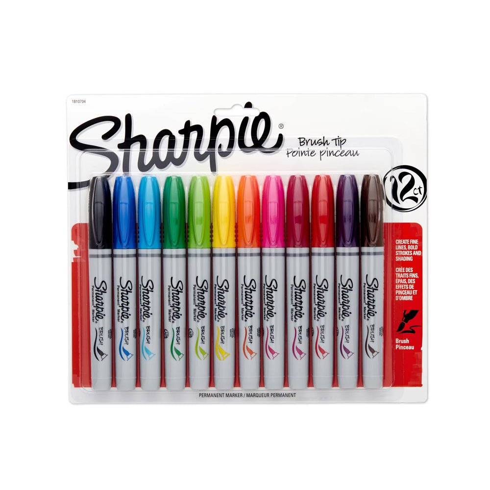 Sharpie Brush Tip 12 Assorted Colour Permanent Marker