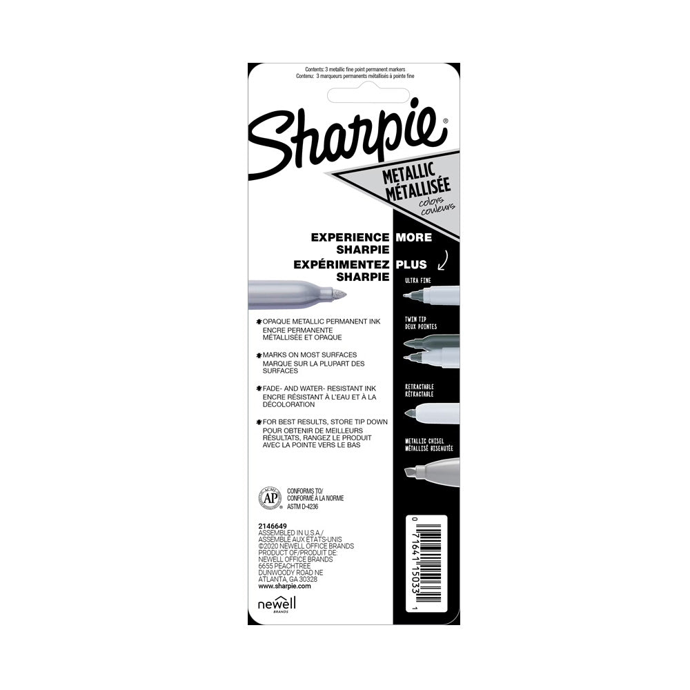 Sharpie Metallic Permanent Marker Assorted Colour with Fine Point -Set of 3
