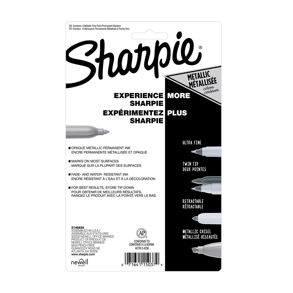 Sharpie Metallic Permanent Marker Assorted Colour with Fine Point -Set of 6